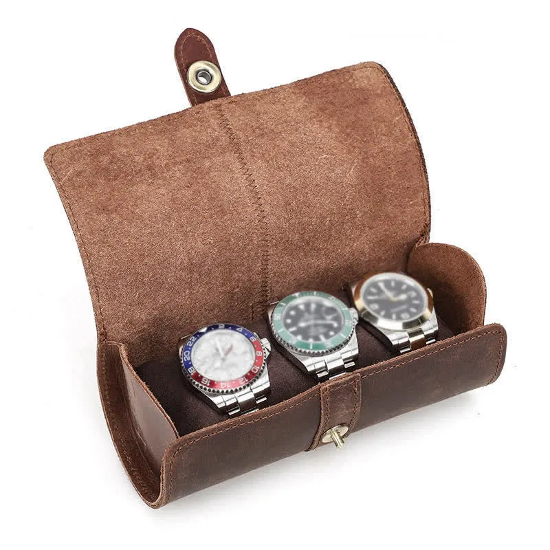 Custom Engraving Three Watch Roll Travel Leather Watch Case sold by FloralTrip product image thumbnail 4