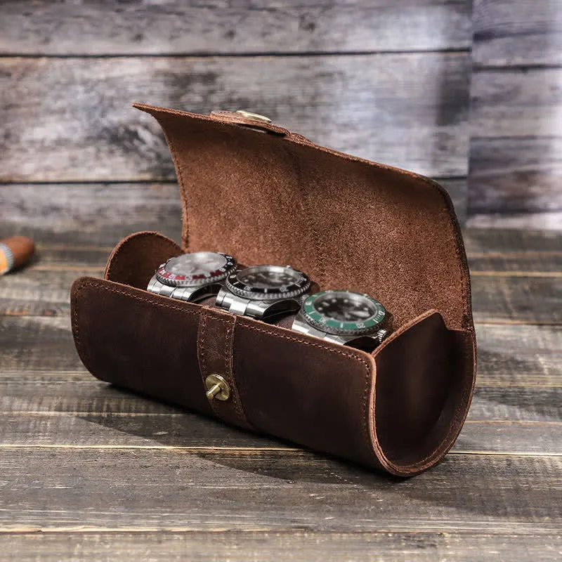 Custom Engraving Three Watch Roll Travel Leather Watch Case sold by FloralTrip