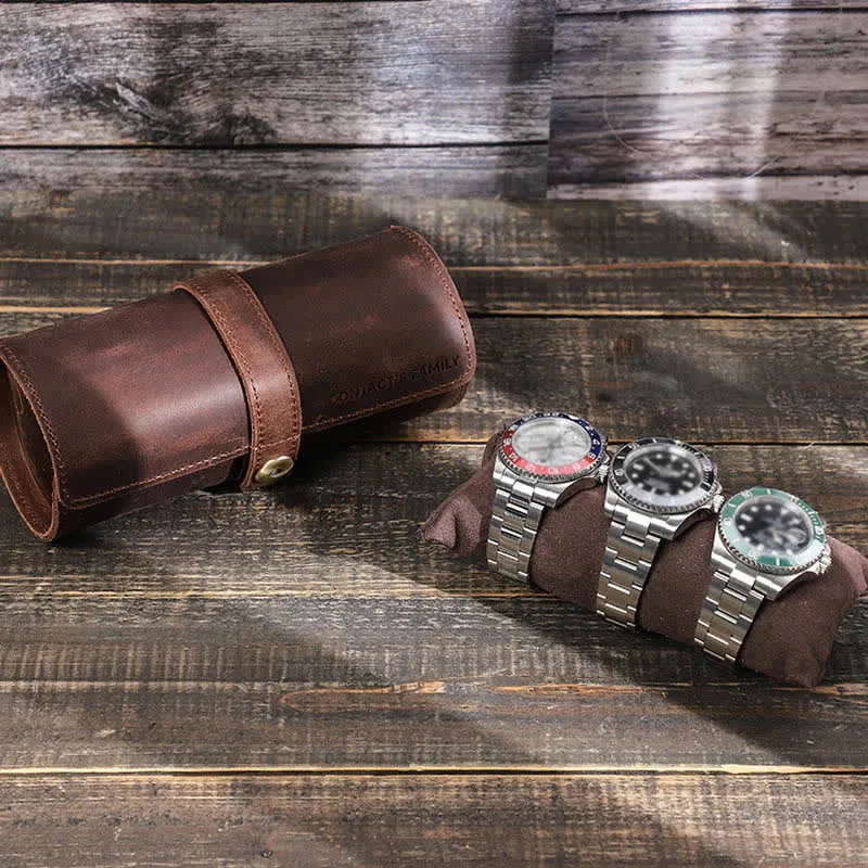 Custom Engraving Three Watch Roll Travel Leather Watch Case sold by FloralTrip product image thumbnail 2