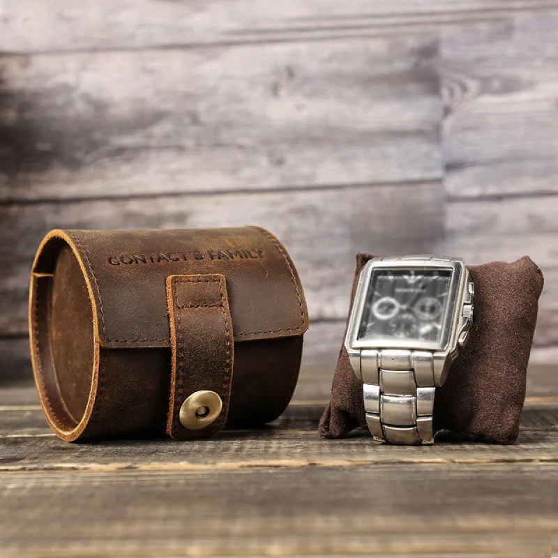 Custom Name Watch Roll Travel Leather Watch Case sold by FloralTrip