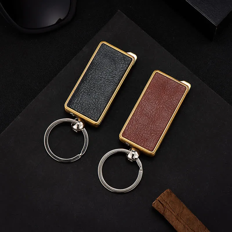 Portable Keychain Leather Body Refillable Butane Lighter sold by FloralTrip