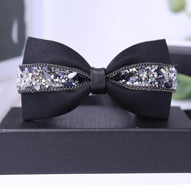 Men's Black Base Sparkling Stones Rhinestone Bow Tie sold by FloralTrip product image thumbnail 3