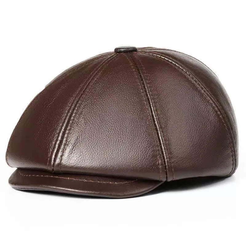 Classic Solid Color Cowhide Leather Beret Hat with Ear Flap sold by FloralTrip