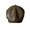 Army Green British Style Octagonal Leather Beret Hat sold by FloralTrip