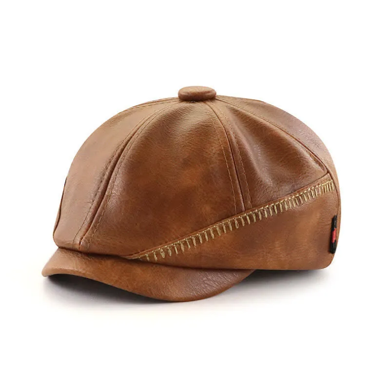 Retro Style Sewing Design Newsboy Leather Beret Hat sold by FloralTrip