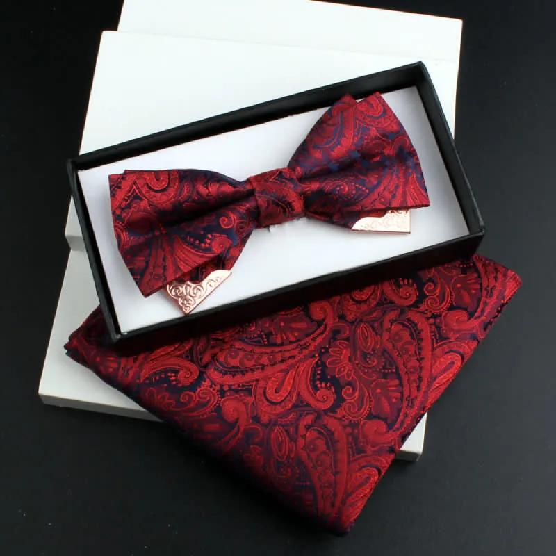2Pcs Men's Paisley Double Layers Gold Metal Decors Bow Tie Set sold by FloralTrip