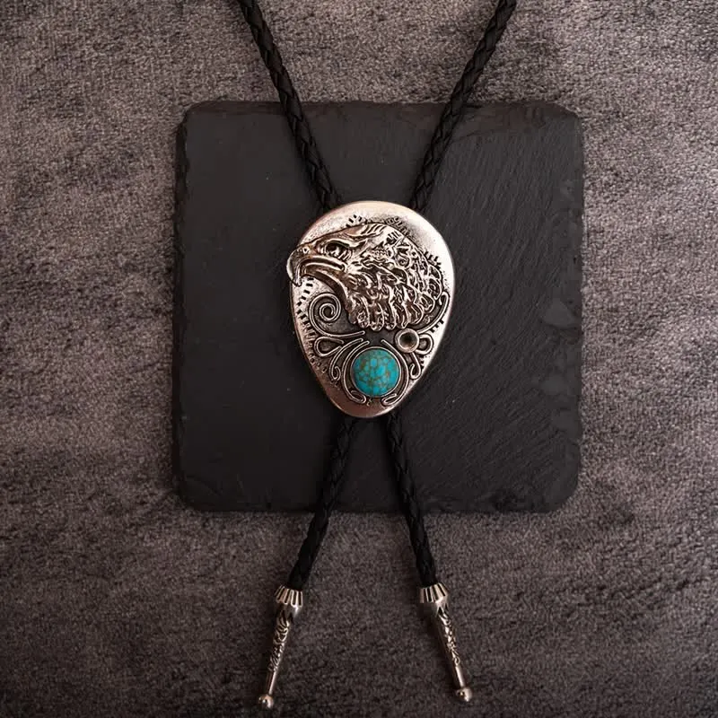 Natural Turquoise Stone Engraved Eagle Pendant Bolo Tie sold by FloralTrip