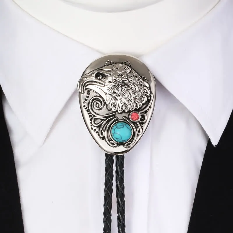 Natural Turquoise Stone Engraved Eagle Pendant Bolo Tie sold by FloralTrip product image thumbnail 2
