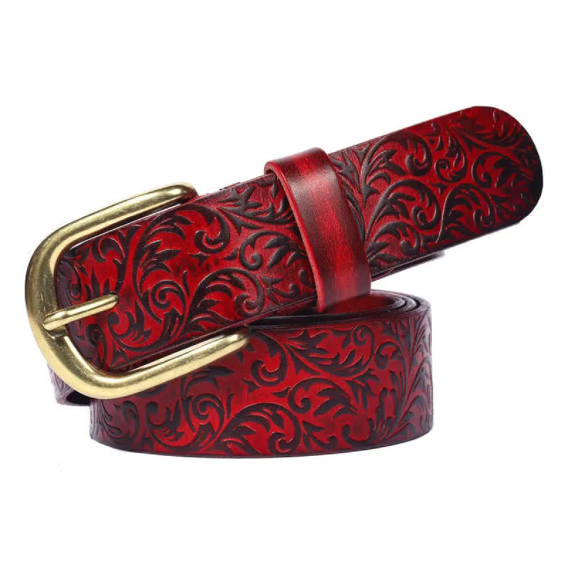 Classical Beautifully Floral Embossed Leather Belt sold by FloralTrip