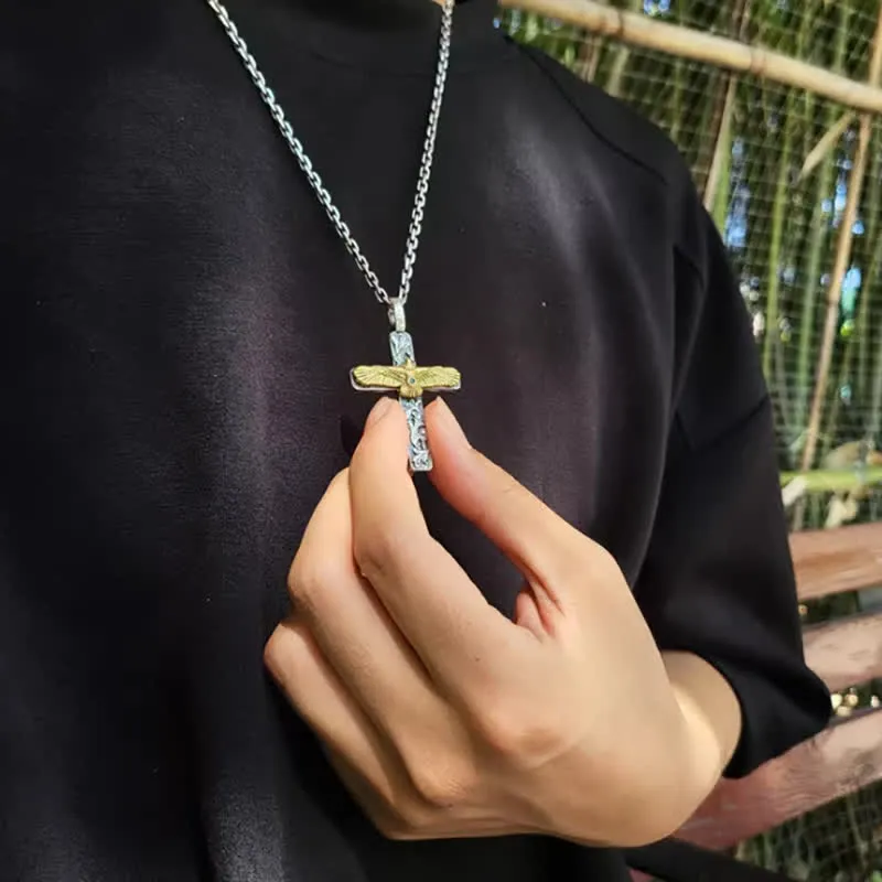 Antique Gold & Silver Eagle Cross Necklace sold by FloralTrip product image thumbnail 2