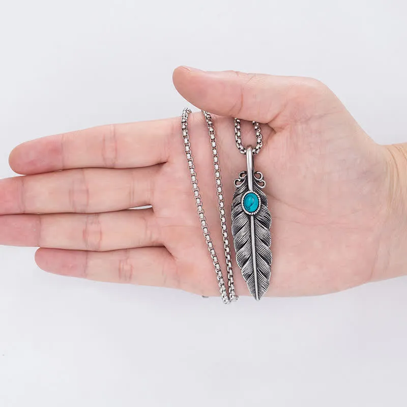 Men's Native Tribal Turquoise Feather Necklace sold by FloralTrip product image thumbnail 3