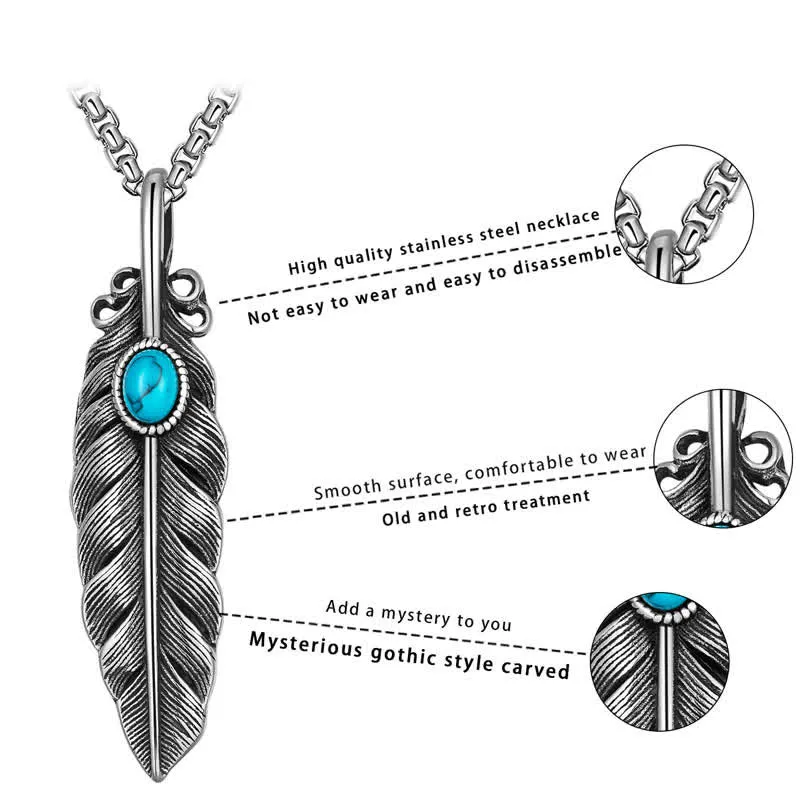 Men's Native Tribal Turquoise Feather Necklace sold by FloralTrip product image thumbnail 4