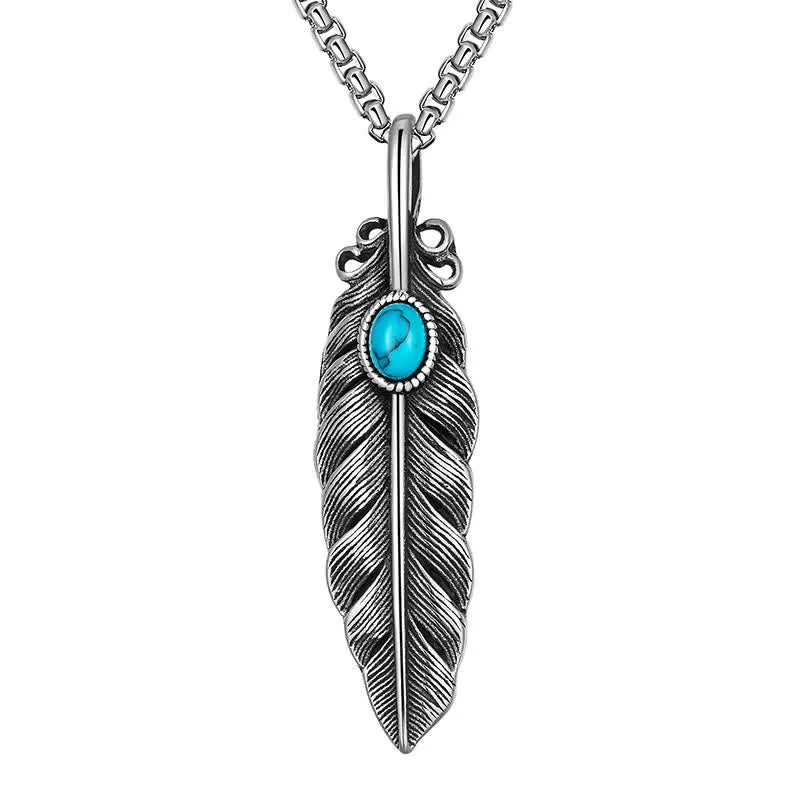 Men's Native Tribal Turquoise Feather Necklace sold by FloralTrip