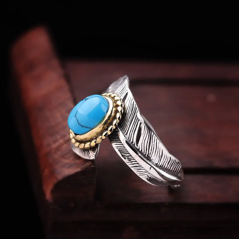 Men's Turquoise Feather Open Size Asjustable Ring sold by FloralTrip product image thumbnail 5