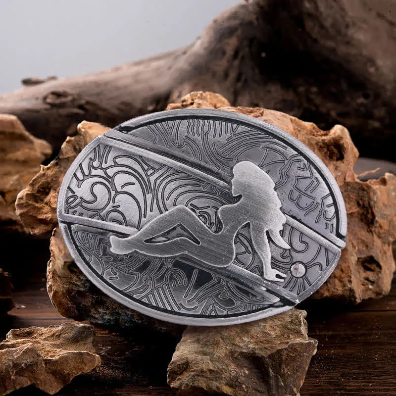 Men's DIY Lady Silhouette Hidden Folding Knife Leather Belt sold by FloralTrip