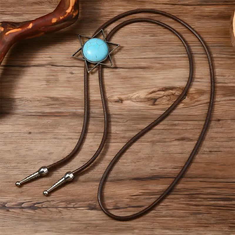 Six-Pointed Star Turquoise Design Bolo Tie sold by FloralTrip