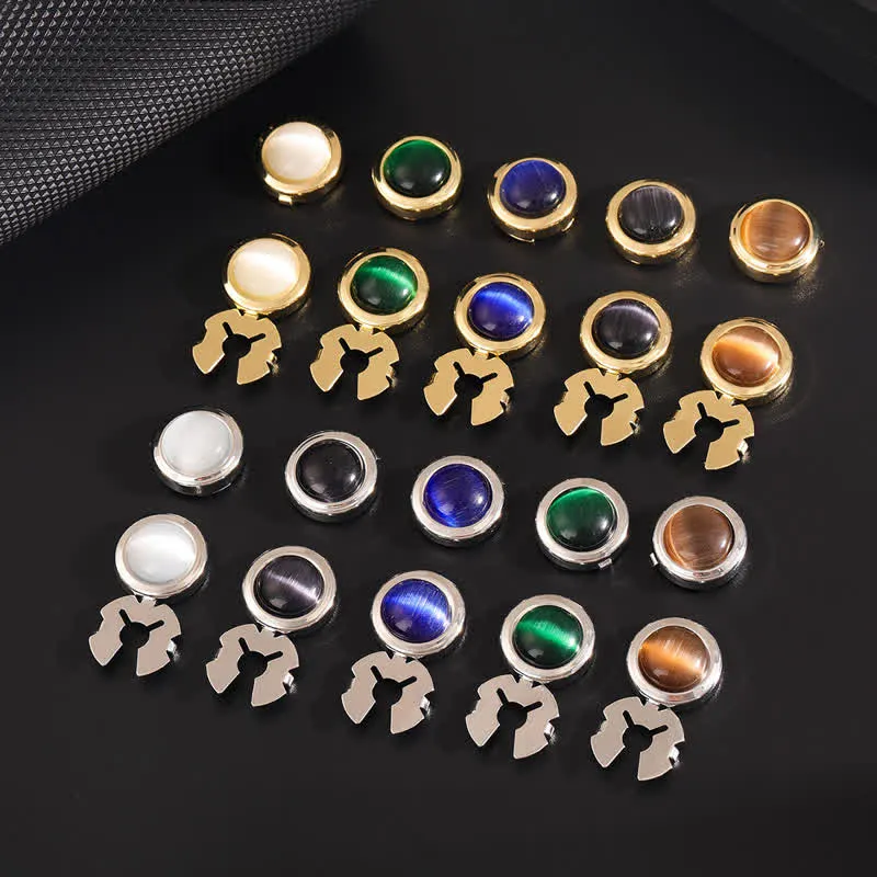 Men's 1 Pair Snap-On Cat's Eye Stone Button Covers Set Cufflinks sold by FloralTrip