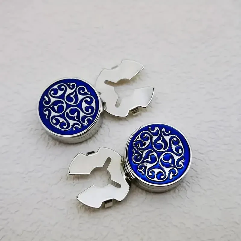 Men's 1 Pair Snap-On Blue Floral Button Covers Set Cufflinks sold by FloralTrip