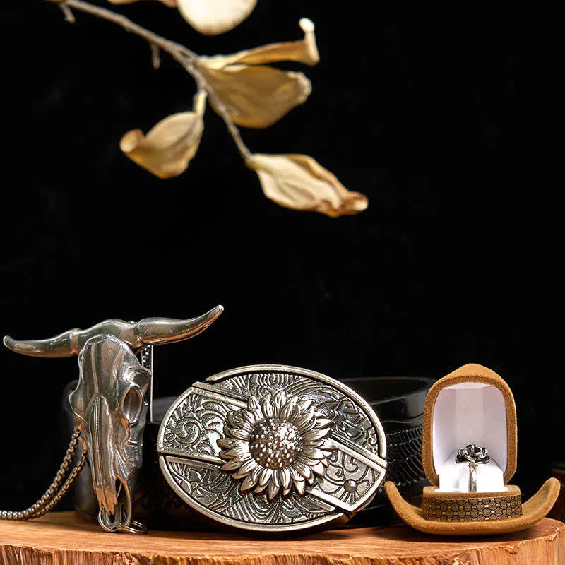 Sunflower DIY Hidden Knife Belt Buckle Bull Pendant Rose Ring Bundle Set sold by FloralTrip