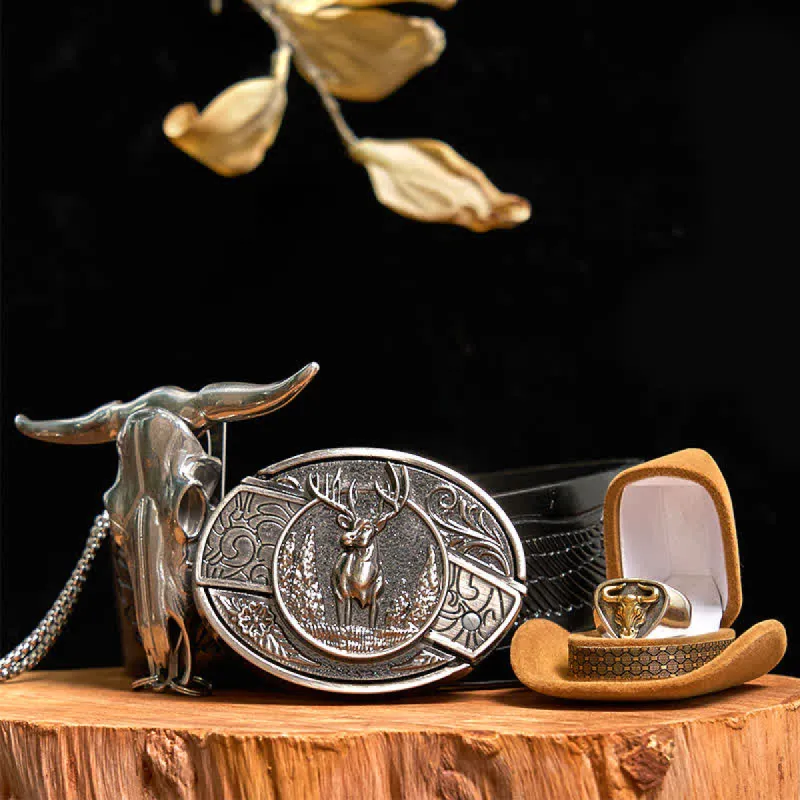 Deer DIY Hidden Knife Belt Buckle Longhorn Bull Pendant Ring Bundle Set sold by FloralTrip