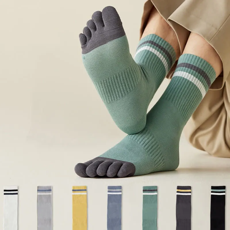 Men's Fashion Striped Color Matching Five Fingers Crew Socks sold by FloralTrip product image thumbnail 2