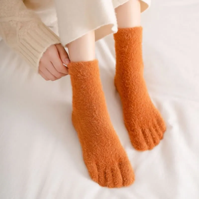 Women's Spilit Five Toes Coral Fleece Sleep Crew Socks sold by FloralTrip product image thumbnail 4