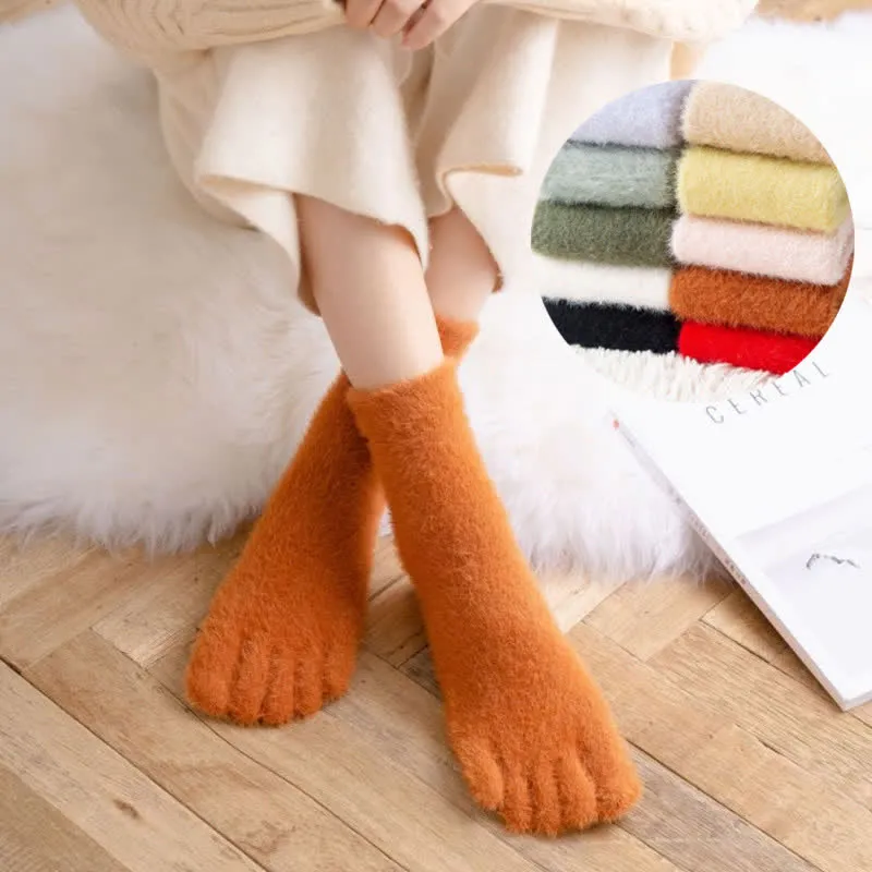 Women's Spilit Five Toes Coral Fleece Sleep Crew Socks sold by FloralTrip