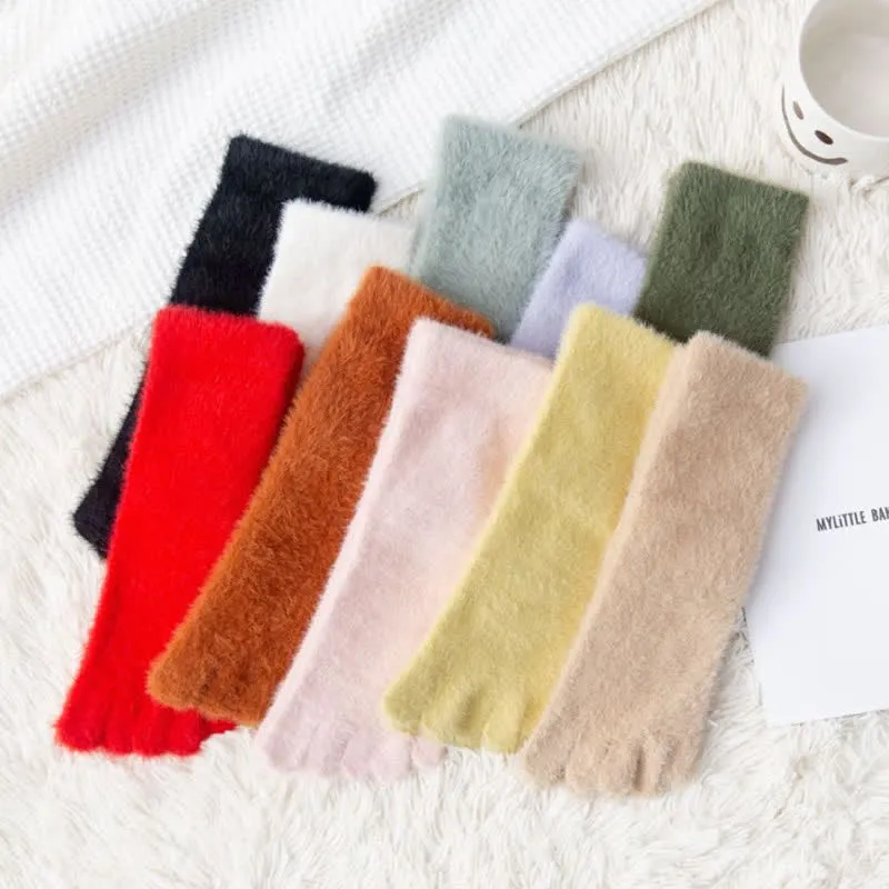 Women's Spilit Five Toes Coral Fleece Sleep Crew Socks sold by FloralTrip product image thumbnail 2