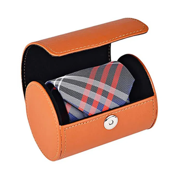 Orange Round Necktie Storage Box PU Leather Case sold by FloralTrip