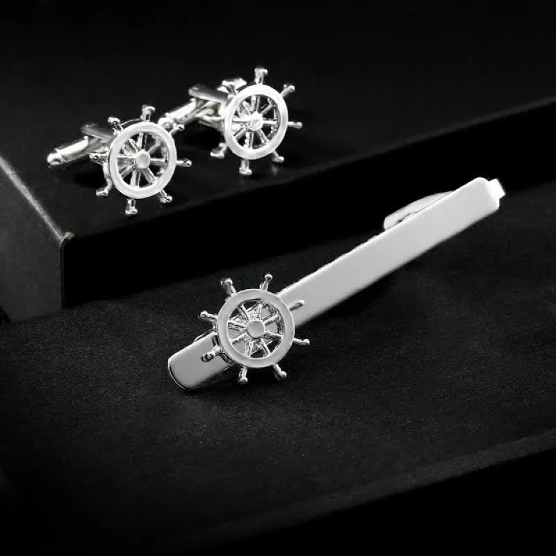 2Pcs Men's Silver Seaman Boat Anchor Tie Clip Cufflinks Set sold by FloralTrip