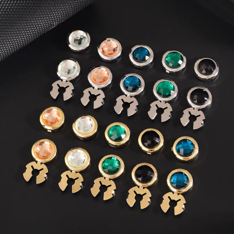 Men's 1 Pair Snap-On Shiny Crystal Button Covers Set Cufflinks sold by FloralTrip