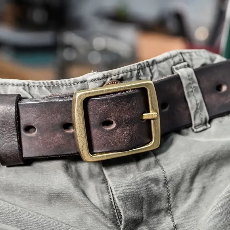 Casual Brass Buckle Hand-Made Distressed Leather Belt sold by FloralTrip product image thumbnail 5