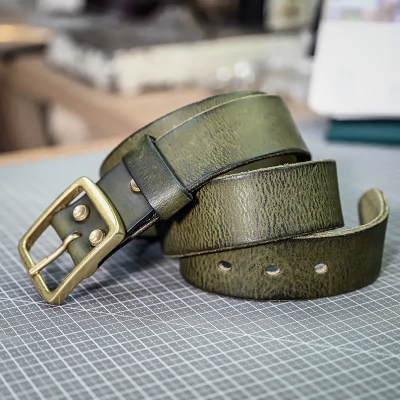 Casual Brass Buckle Hand-Made Distressed Leather Belt sold by FloralTrip product image thumbnail 2