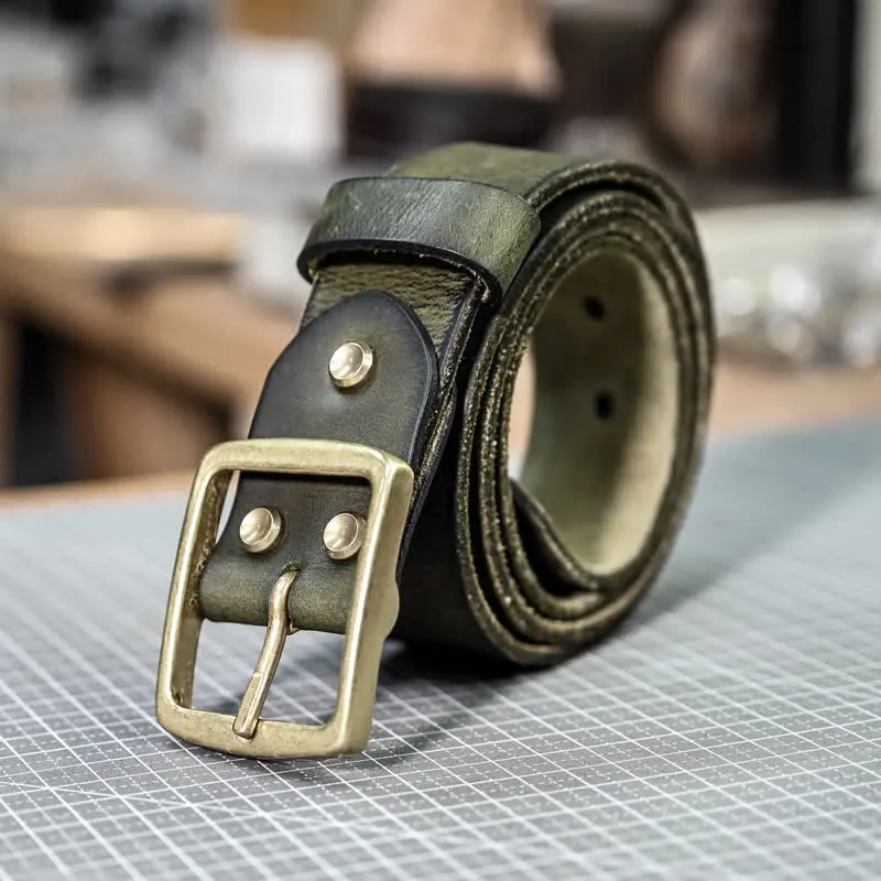 Casual Brass Buckle Hand-Made Distressed Leather Belt sold by FloralTrip