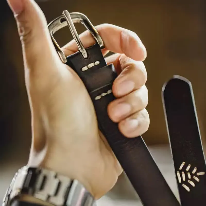 Vintage Black Sewing Decoration Narrow Leather Belt sold by FloralTrip