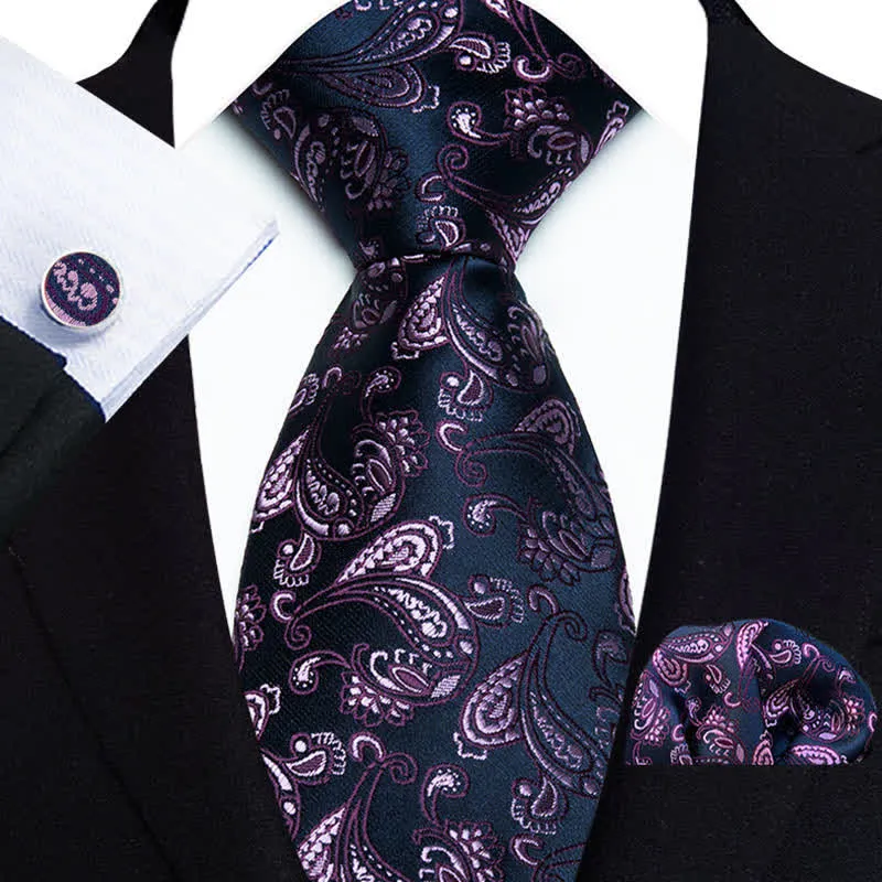 3Pcs Men's Purple & Navy Subtle Paisley Necktie Set sold by FloralTrip