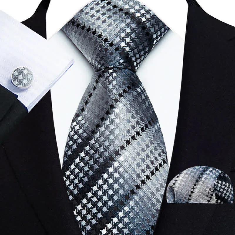 3Pcs Men's Cool Gray & Black Striped Necktie Set sold by FloralTrip
