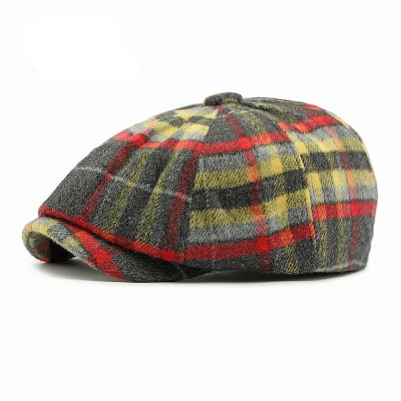 Traditional Plaid Eight Panel Newsboy Cap British Beret Hat sold by FloralTrip