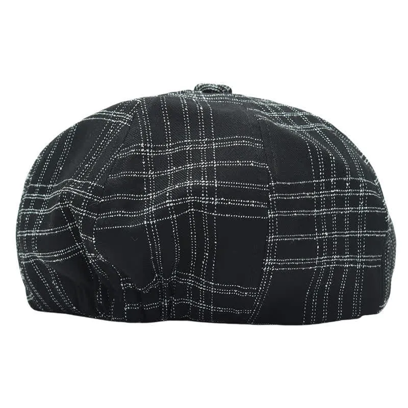 Black & White Plaid Simple Octagonal Cowboy Beret Hat sold by FloralTrip product image thumbnail 5