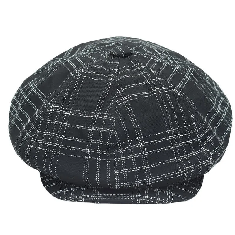 Black & White Plaid Simple Octagonal Cowboy Beret Hat sold by FloralTrip product image thumbnail 2