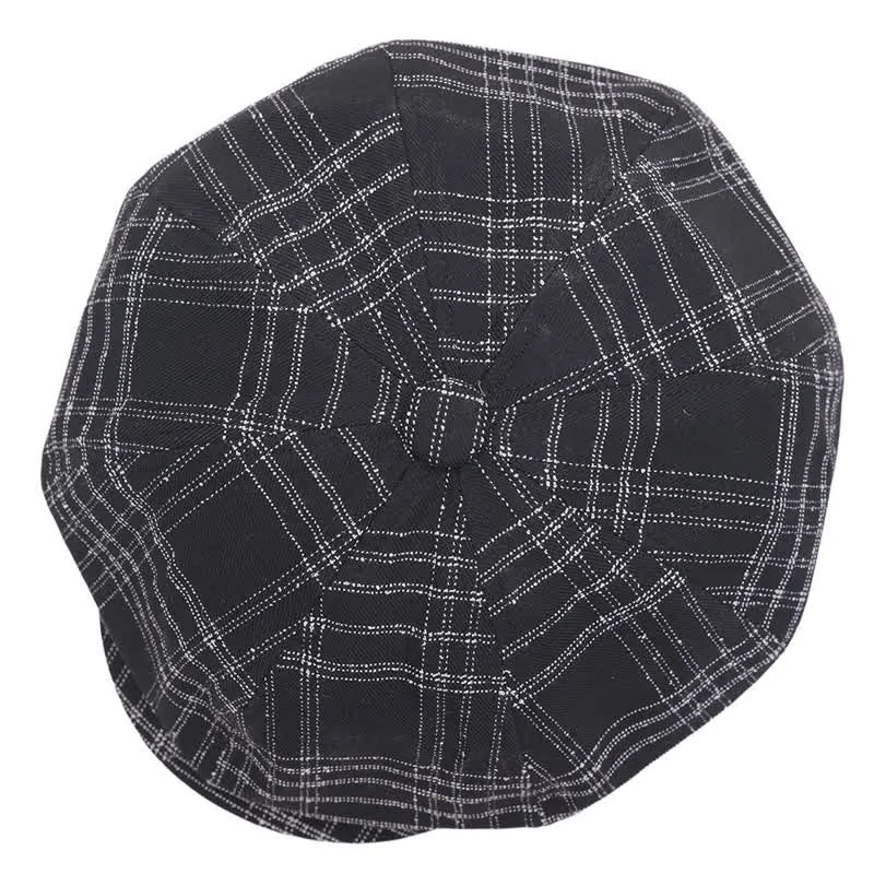 Black & White Plaid Simple Octagonal Cowboy Beret Hat sold by FloralTrip product image thumbnail 3
