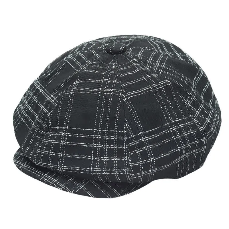 Black & White Plaid Simple Octagonal Cowboy Beret Hat sold by FloralTrip