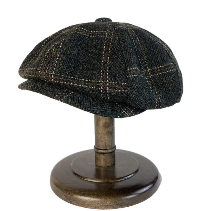 Dark Green Retro Plaid British Painters Octagonal Beret Hat sold by FloralTrip product image thumbnail 2