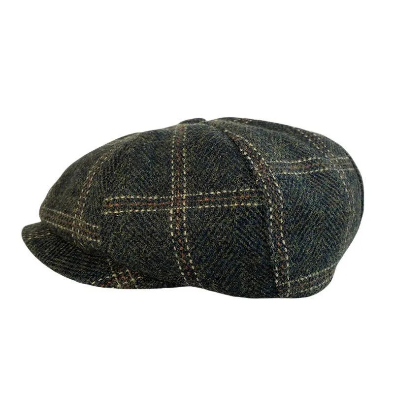 Dark Green Retro Plaid British Painters Octagonal Beret Hat sold by FloralTrip product image thumbnail 3