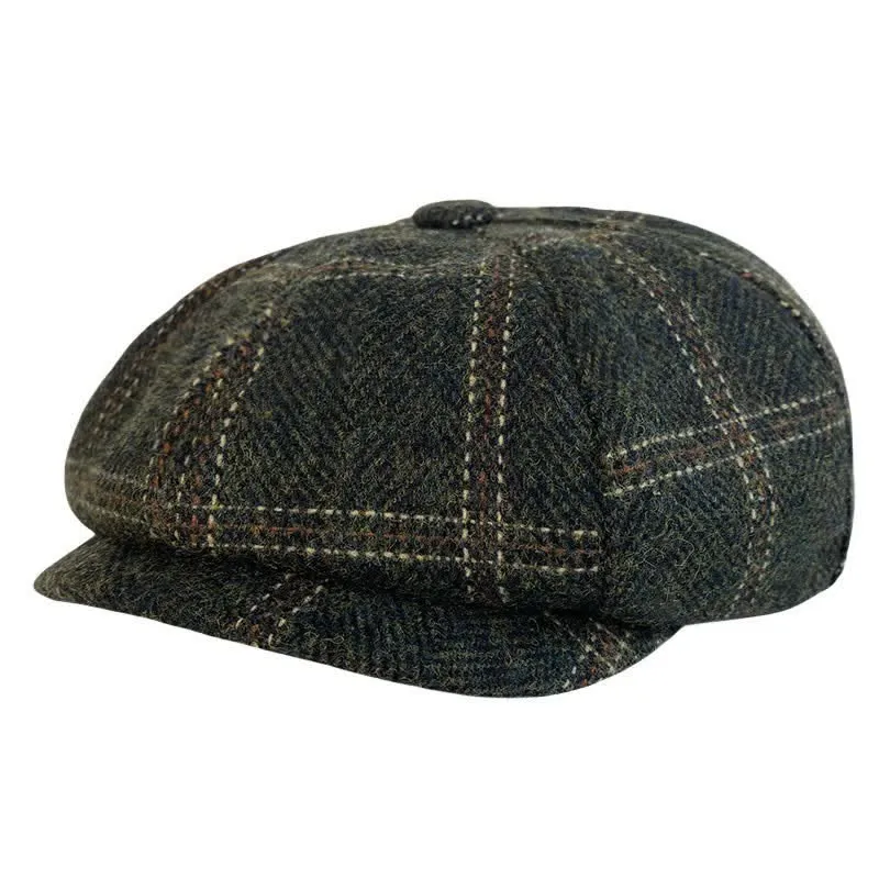 Dark Green Retro Plaid British Painters Octagonal Beret Hat sold by FloralTrip