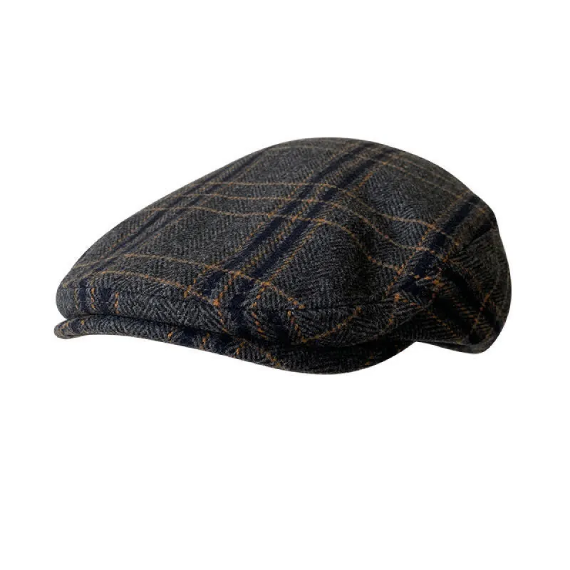Dark Gray Yellow Plaid Classic Herringbone Gatsby Beret Hat sold by FloralTrip