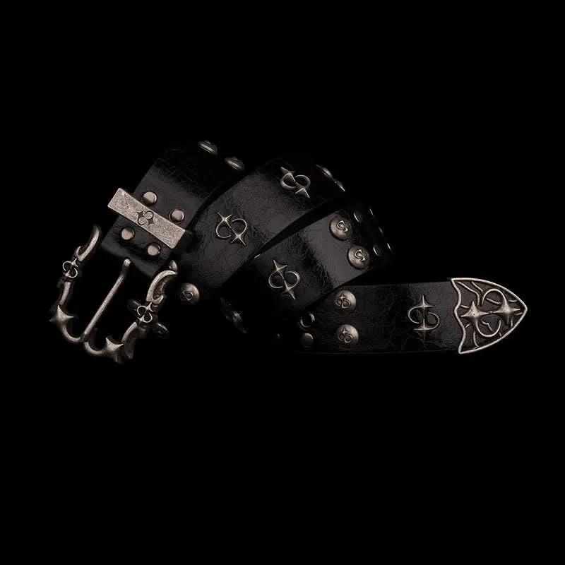 Punk Silver Rivets Design Motorcycle Black Leather Belt sold by FloralTrip product image thumbnail 2