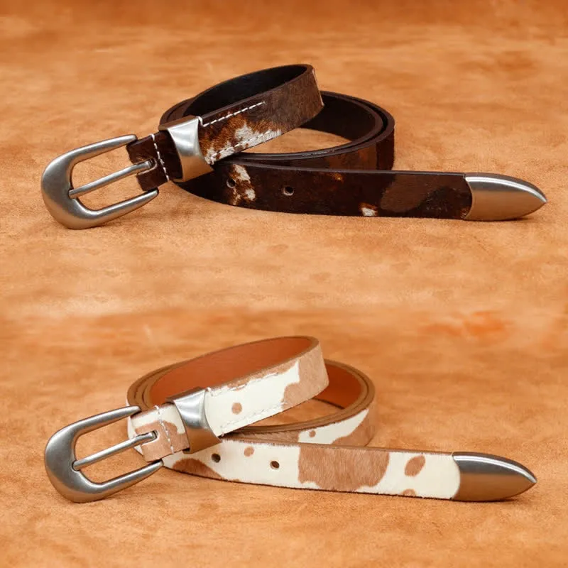 Faux Fur Cow Print Classic Silver Buckle Leather Belt sold by FloralTrip product image thumbnail 5