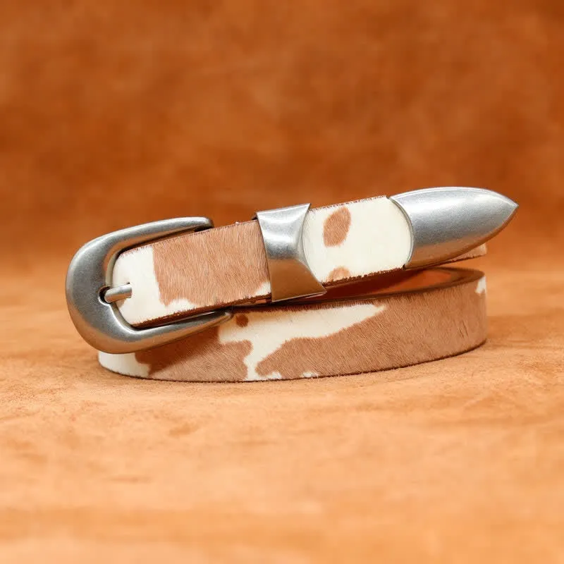 Faux Fur Cow Print Classic Silver Buckle Leather Belt sold by FloralTrip product image thumbnail 2