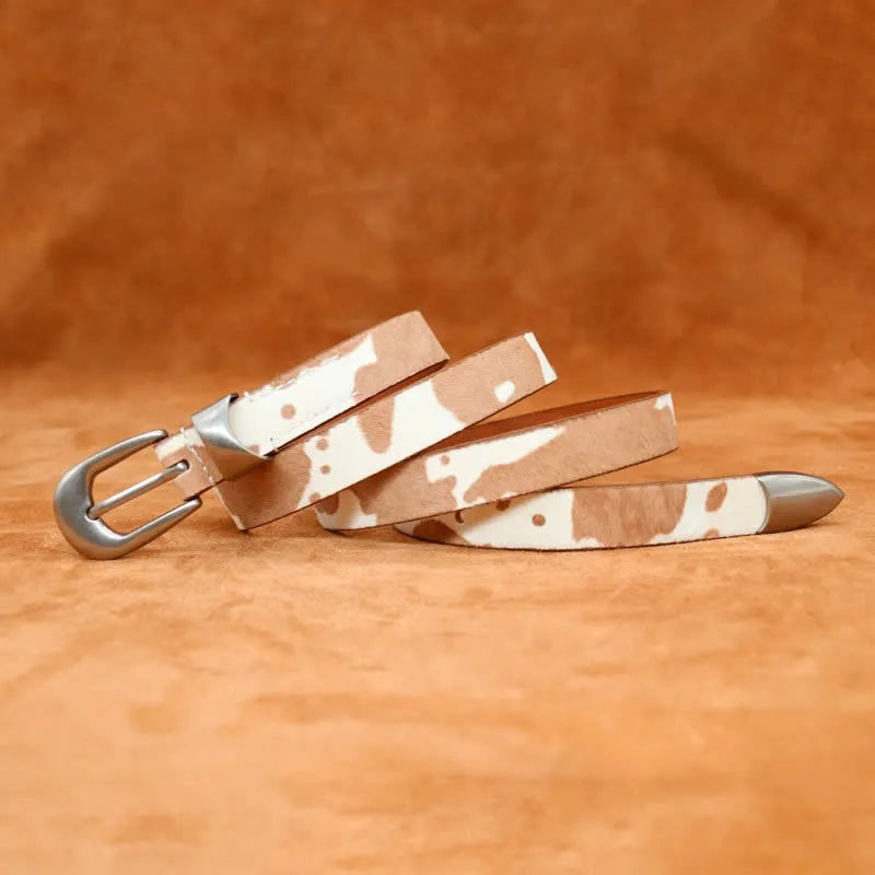 Faux Fur Cow Print Classic Silver Buckle Leather Belt sold by FloralTrip product image thumbnail 3